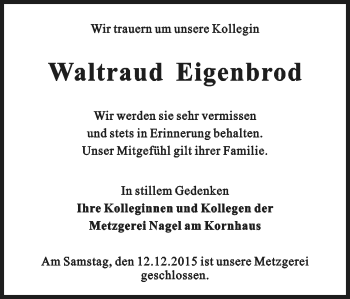 Traueranzeige von Waltraud Eigenbrod von Gmünder Tagespost