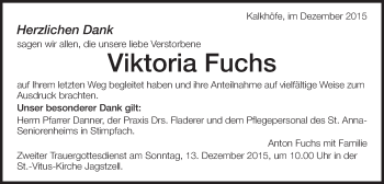 Traueranzeige von Viktoria Fuchs von Schwäbische Post