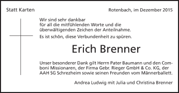 Traueranzeige von Erich Brenner von Schwäbische Post