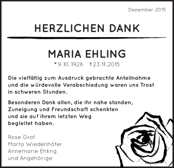 Traueranzeige von Maria Ehling von Schwäbische Post