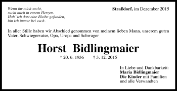 Traueranzeige von Horst Bidlingmaier von Gmünder Tagespost