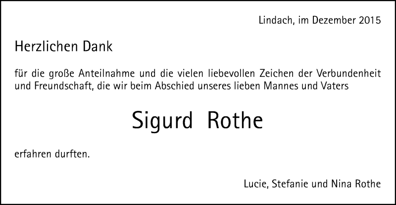  Traueranzeige für Sigurd Rothe vom 14.12.2015 aus Gmünder Tagespost