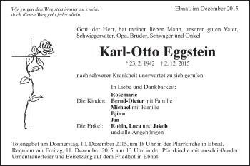 Traueranzeige von Karl-Otto Eggstein von Schwäbische Post