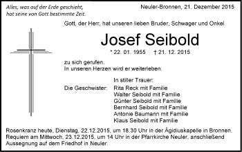Traueranzeige von Josef Seibold von Schwäbische Post