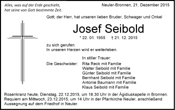 Traueranzeige von Josef Seibold