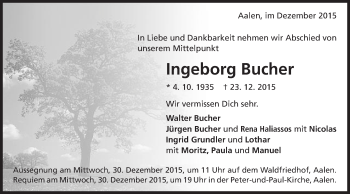 Traueranzeige von Ingeborg Bucher von Schwäbische Post
