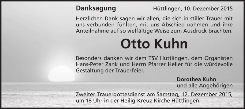  Traueranzeige für Otto Kuhn vom 10.12.2015 aus Schwäbische Post
