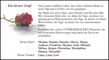 Traueranzeige von Fritz  von Schwäbische Post