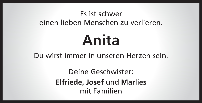  Traueranzeige für Anita  vom 28.12.2015 aus Schwäbische Post