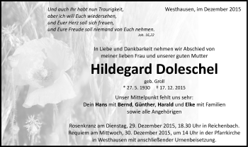 Traueranzeige von Hildegard Doleschel von Schwäbische Post