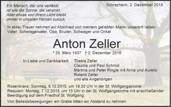 Traueranzeige von Anton Zeller von Schwäbische Post