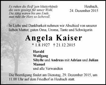 Traueranzeige von Angela Kaiser von Gmünder Tagespost