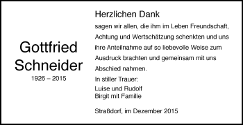 Traueranzeige von Gottfried Schneider von Gmünder Tagespost