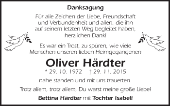 Traueranzeige von Oliver Härdter von Gmünder Tagespost