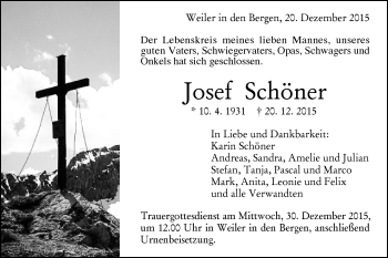 Traueranzeige von Josef Schöner von Gmünder Tagespost
