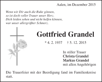 Traueranzeige von Gottfried Grandel von Schwäbische Post
