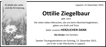 Traueranzeige von Ottilie Ziegelbaur von Schwäbische Post