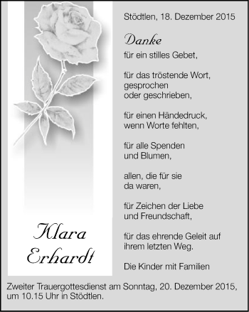 Traueranzeige von Klara Erhardt von Schwäbische Post