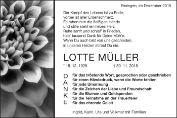 Traueranzeige von Lotte Müller von Schwäbische Post