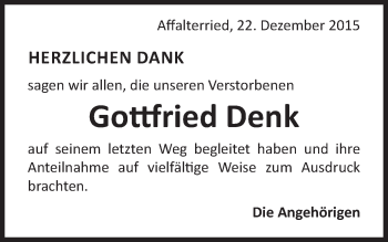 Traueranzeige von Gottfried Denk von Schwäbische Post
