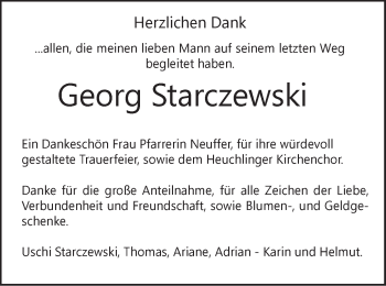 Traueranzeige von Georg Starczewski von Gmünder Tagespost