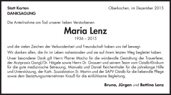 Traueranzeige von Maria Lenz von Schwäbische Post