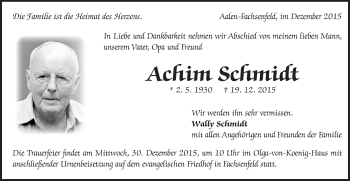 Traueranzeige von Achim Schmidt von Schwäbische Post