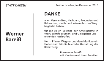 Traueranzeige von Werner Bareiß von Schwäbische Post