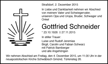 Traueranzeige von Gottfried Schneider von Gmünder Tagespost