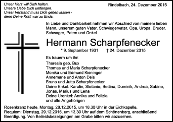 Traueranzeige von Hermann Scharpfenecker