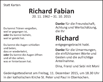 Traueranzeige von Richard Fabian von Schwäbische Post