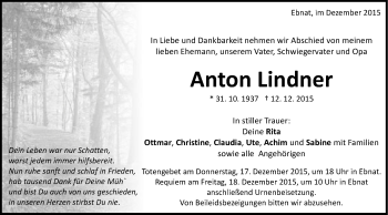 Traueranzeige von Anton Lindner von Schwäbische Post