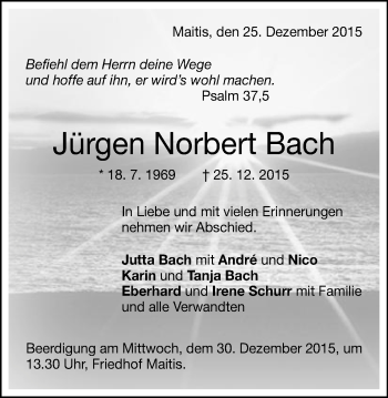 Traueranzeige von Jürgen Norbert Bach von Gmünder Tagespost