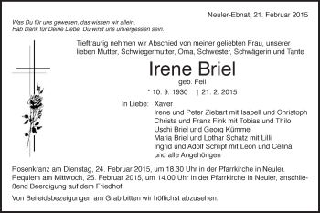 Traueranzeige von Irene Briel von Schwäbische Post
