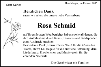 Traueranzeige von Rosa Schmid von Gmünder Tagespost