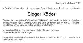 Traueranzeige von Sieger Köder von Schwäbische Post