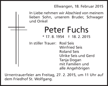 Traueranzeige von Peter Fuchs von Schwäbische Post