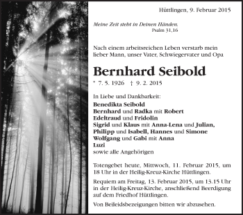 Traueranzeige von Bernhard Seibold von Schwäbische Post