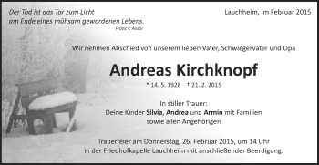 Traueranzeige von Andreas Kirchknopf  von Schwäbische Post