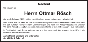Traueranzeige von Ottmar Rösch von Schwäbische Post