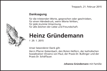 Traueranzeige von Heinz Gründemann von Schwäbische Post