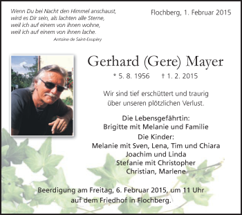 Traueranzeige von Gerhard Mayer von Schwäbische Post