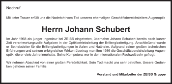 Traueranzeige von Johann Schubert  von Schwäbische Post