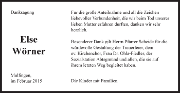Traueranzeige von Else Wörner von Gmünder Tagespost