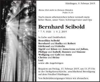 Traueranzeige von Bernhard Seibold von Schwäbische Post