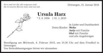 Traueranzeige von Ursula Harz von Schwäbische Post