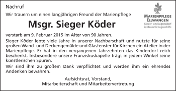 Traueranzeige von Sieger Köder von Schwäbische Post