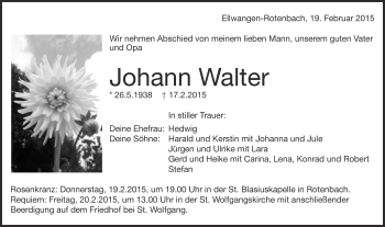 Traueranzeige von Johann Walter von Schwäbische Post