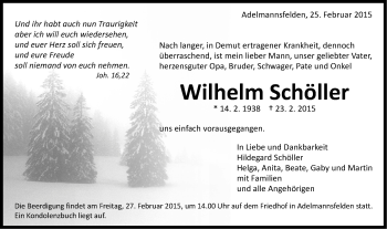 Traueranzeige von Wilhelm Schöller von Schwäbische Post