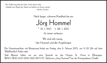 Traueranzeige von Jörg Hommel von Schwäbische Post